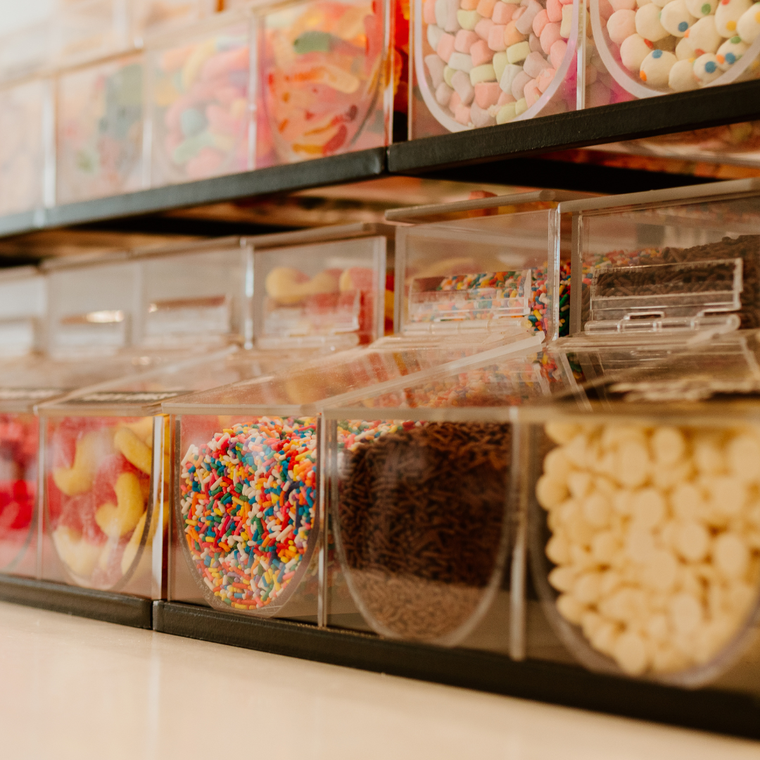 Variety of frozen yogurt toppings